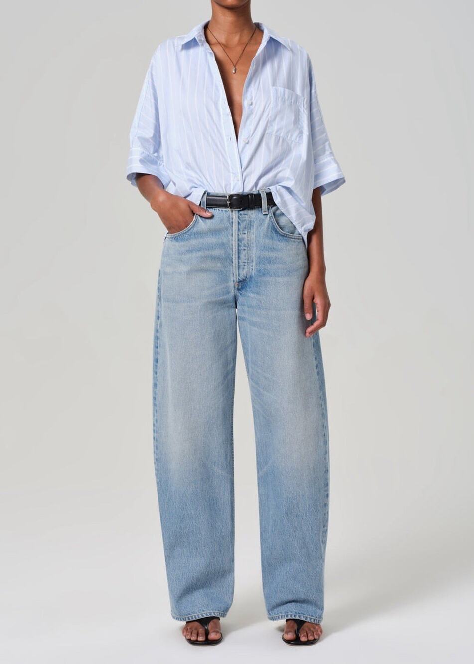 Citizens of Humanity Ayla Baggy Cuffed Crop Wide Leg Jeans Gemini Light Blue 34
